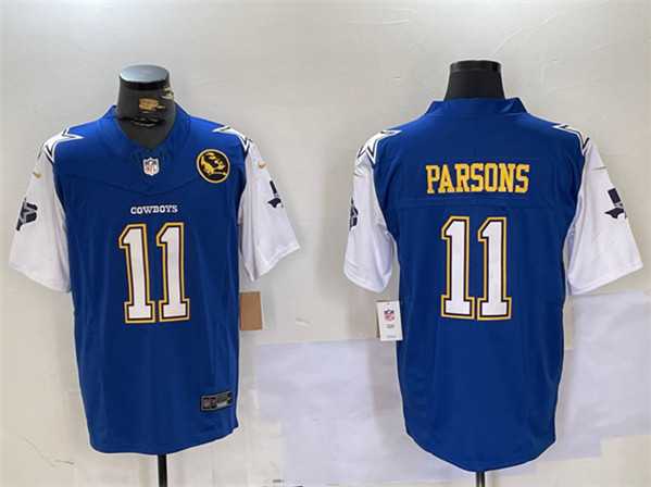 Men%27s Dallas Cowboys #11 Micah Parsons 2024 F.U.S.E. Navy Gold With Texas & John Madden Patch Football Stitched Jersey Dzhi